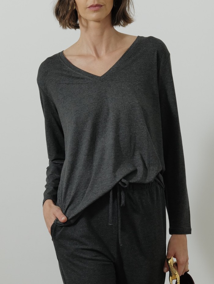 T-shirt à manches longues - Gris foncé - Majestic filatures