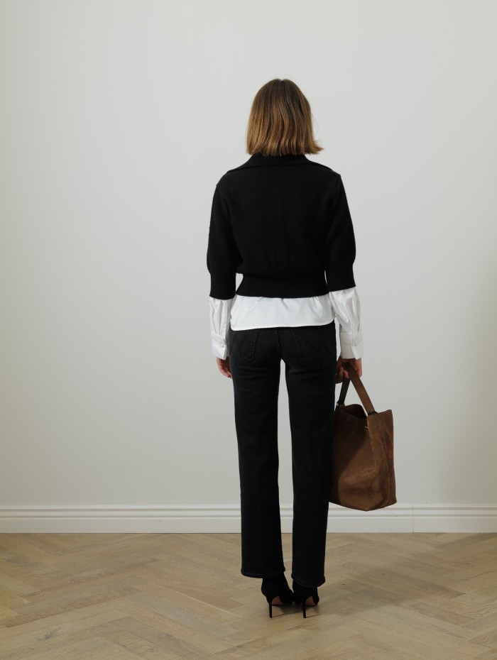 Cardigan court noir en laine - Patou