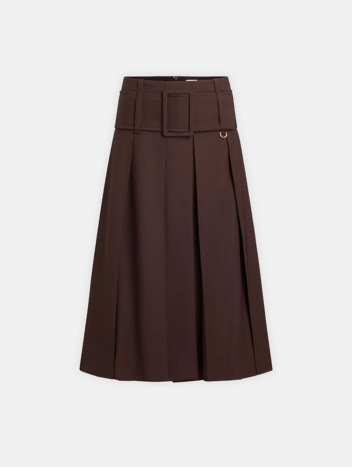 Jupe midi marron - Belted pleated - Patou