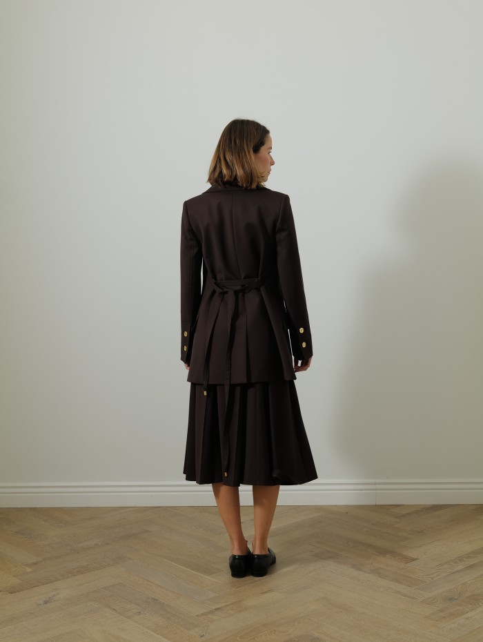 Jupe midi marron - Belted pleated - Patou