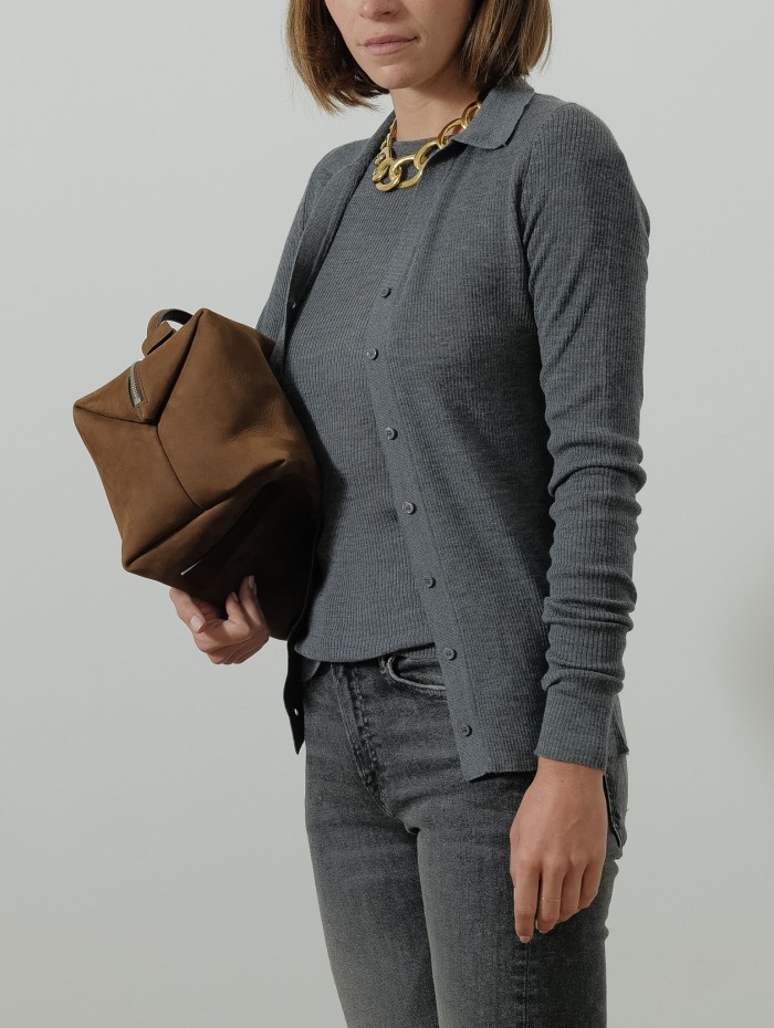 Gilet droit côtelé - Gris - Majestic filatures