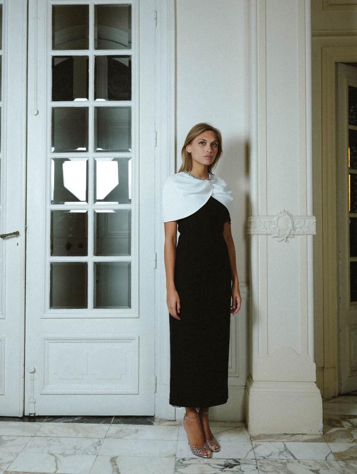 Robe - Crystal trim with contrast cape - Rolland mouret