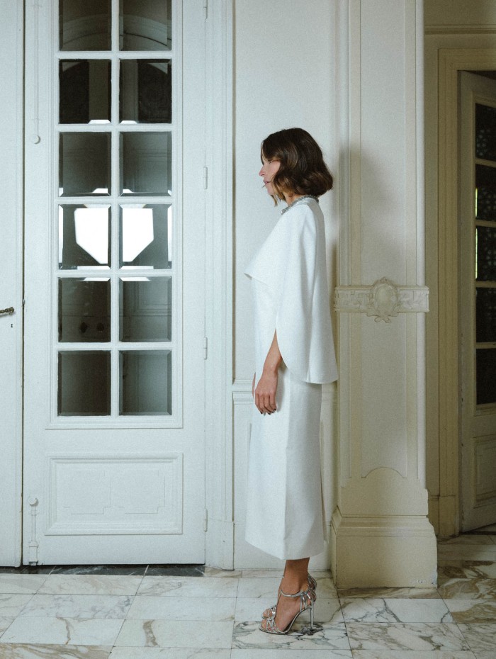 Robe - Crystal neckline crepe cape dress - Rolland mouret