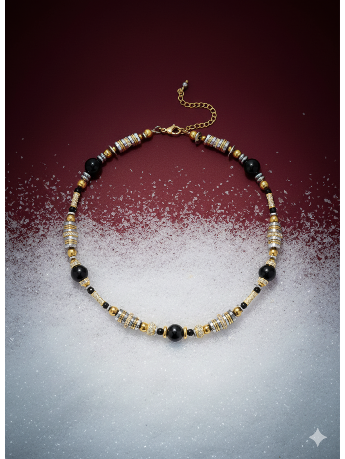 Collier perle noir et argent - New nefertiti - Sigal