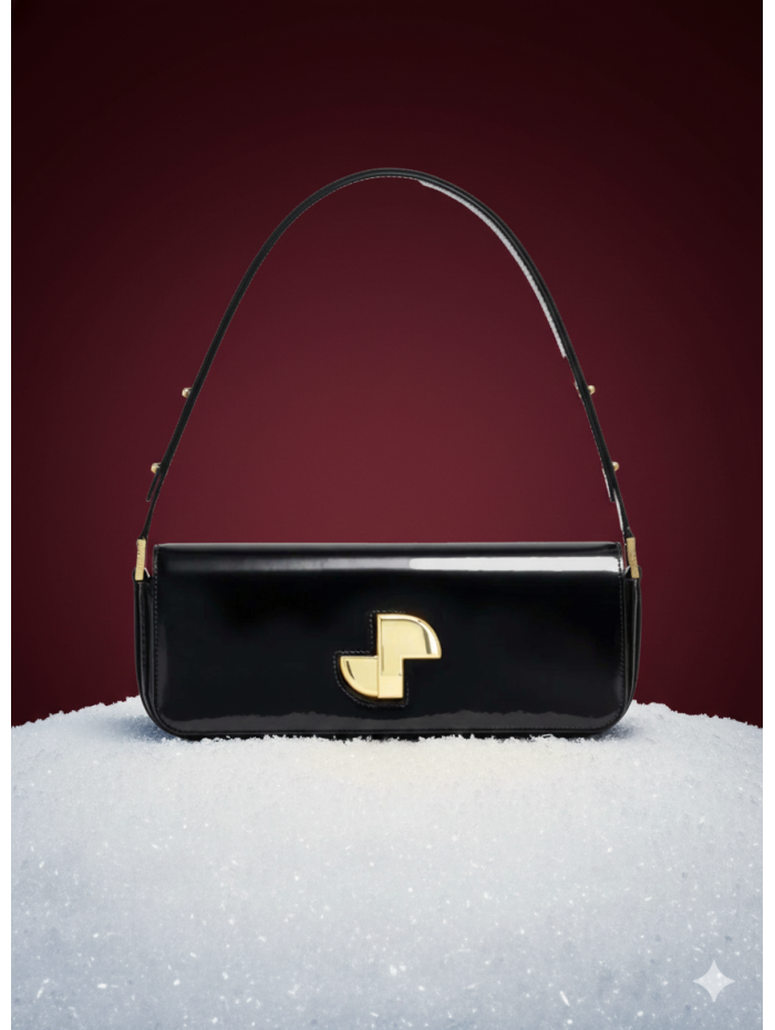 Sac lock baguette en cuir noir - Patou - Mademoiselle Pearl