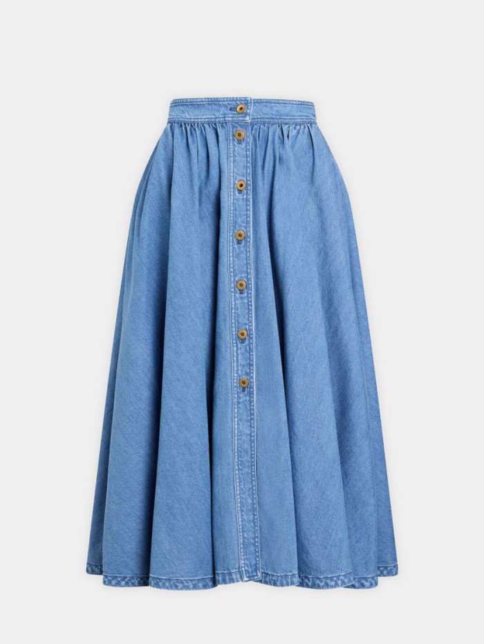 Jupe longue boutonnée en coton - Denim bleu - Patou