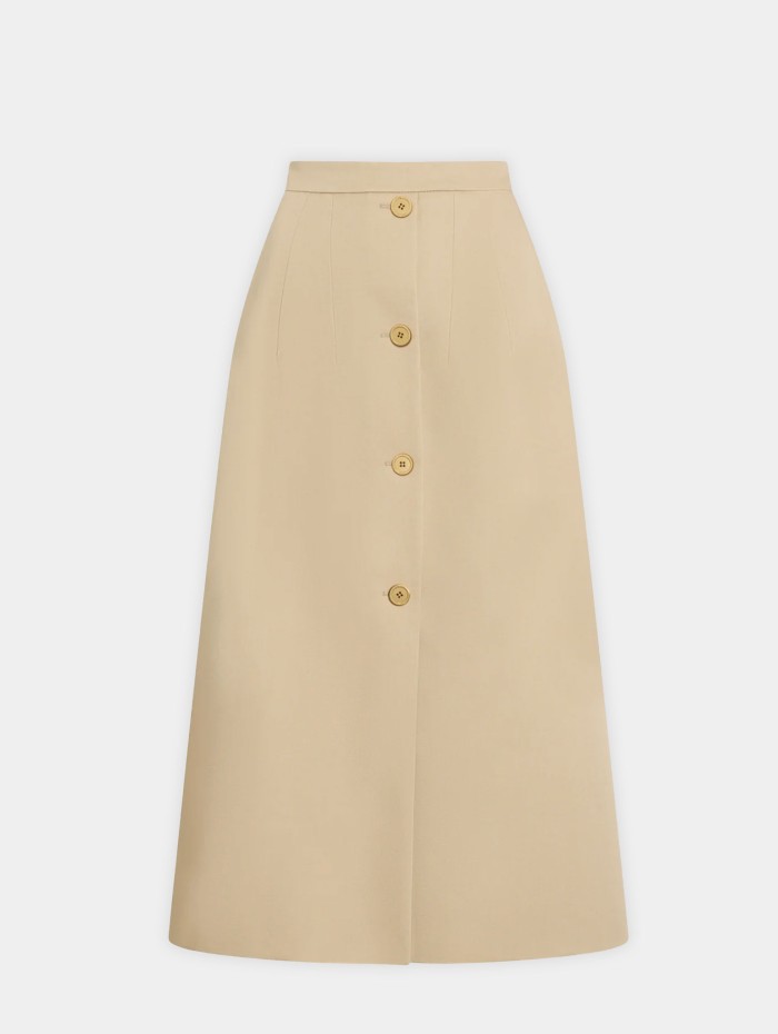 Jupe longue en coton boutonnée - Beige - Patou