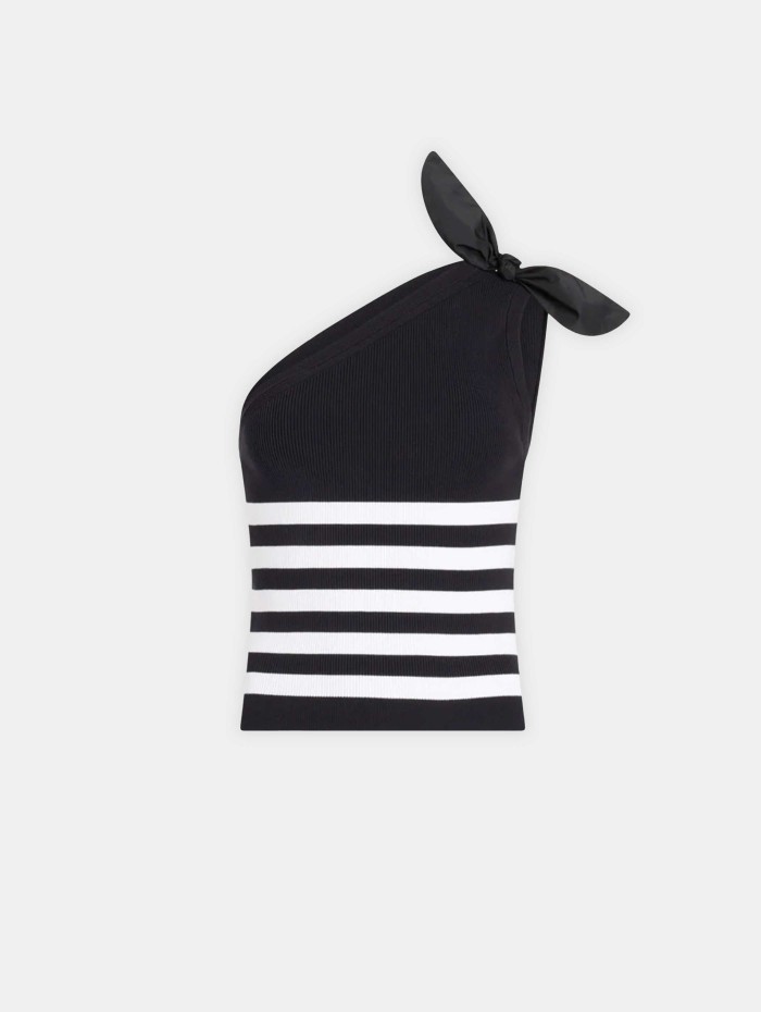 Haut asymétrique rayé en coton - Bleu et blanc - Patou