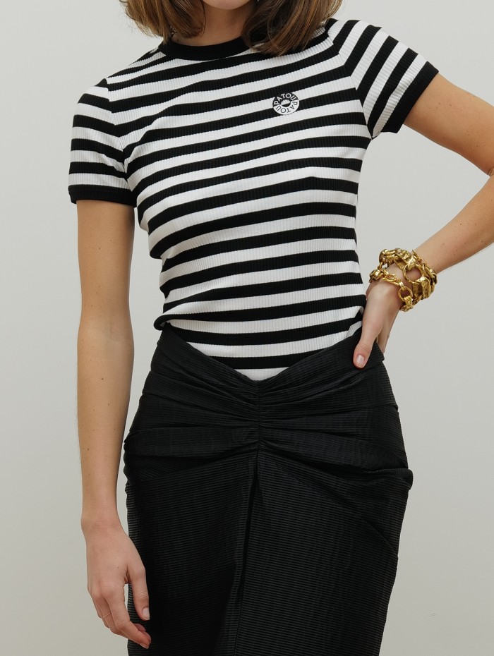 T-shirt côtelé rayé en coton - Rib - Patou