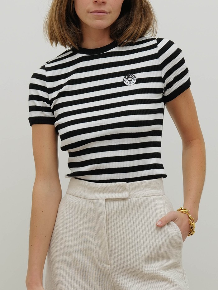 T-shirt côtelé rayé en coton - Rib - Patou