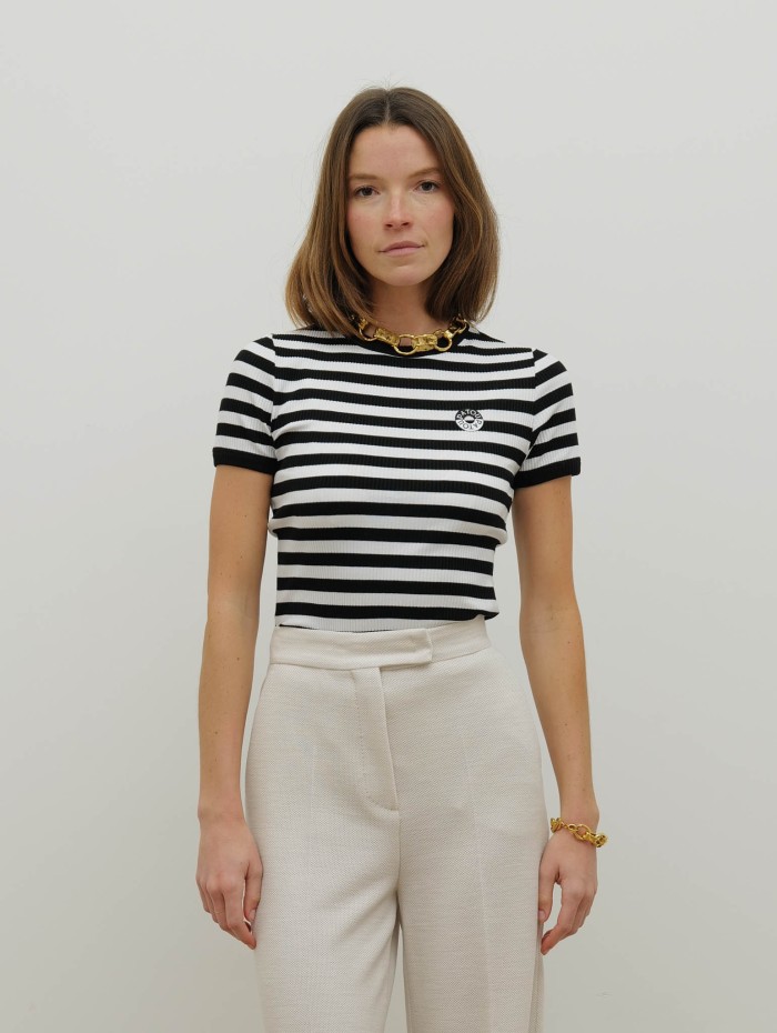 T-shirt côtelé rayé en coton - Rib - Patou