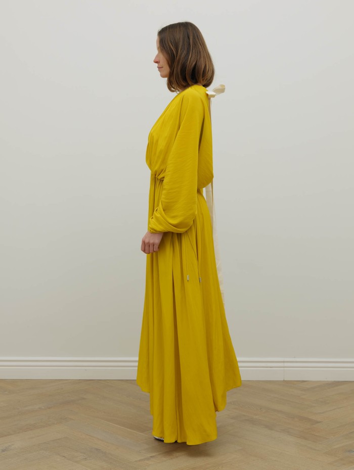 Robe jaune à fronces - Fitted waist midi dress - Lanvin