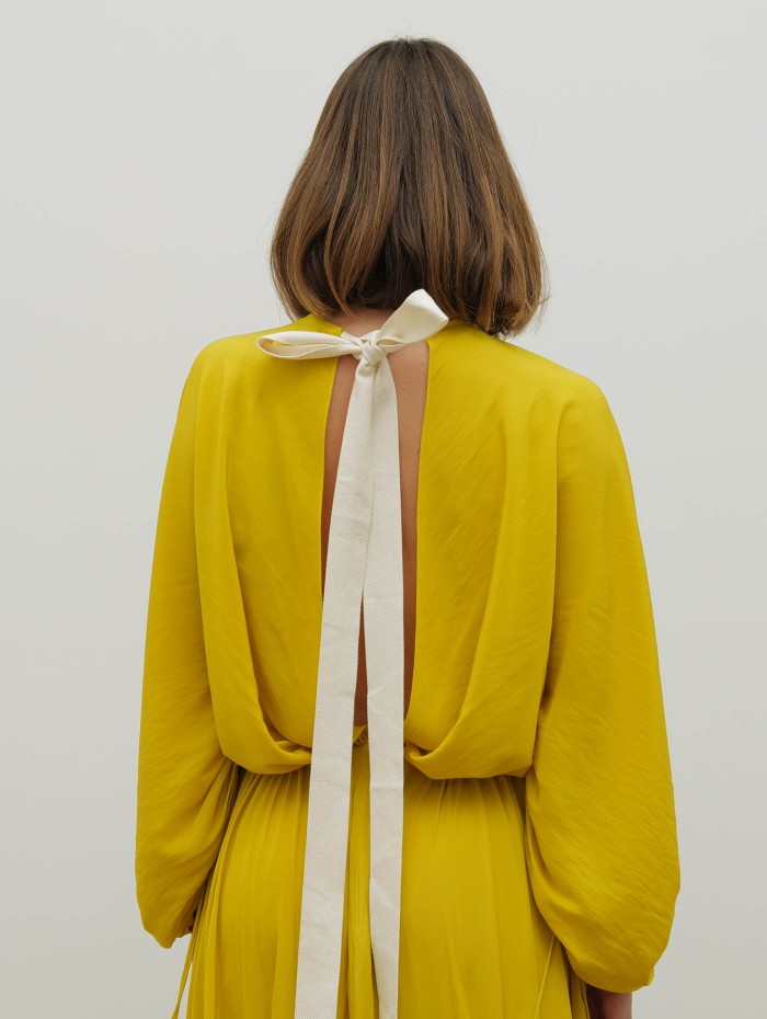 Robe jaune à fronces - Fitted waist midi dress - Lanvin