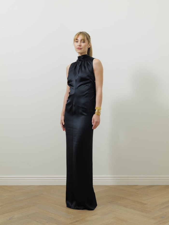 Robe longue en satin navy élégante | Lanvin