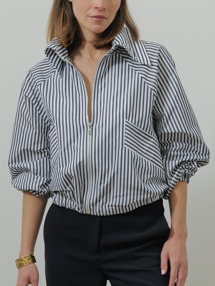 Blouson rayé zippé - Bleu et blanc - Patou