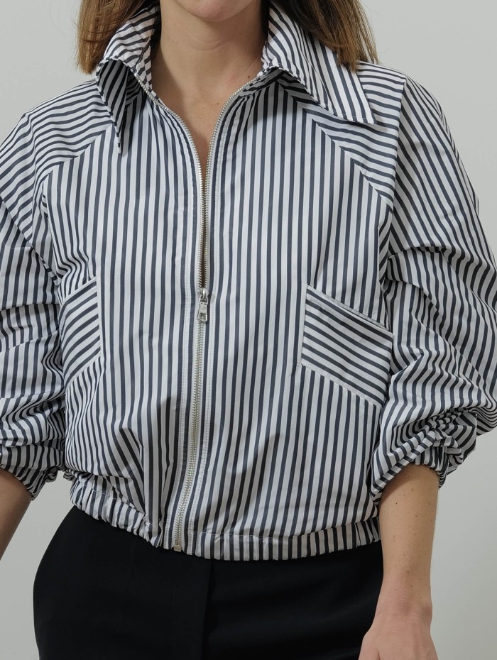 Blouson rayé zippé - Bleu et blanc - Patou