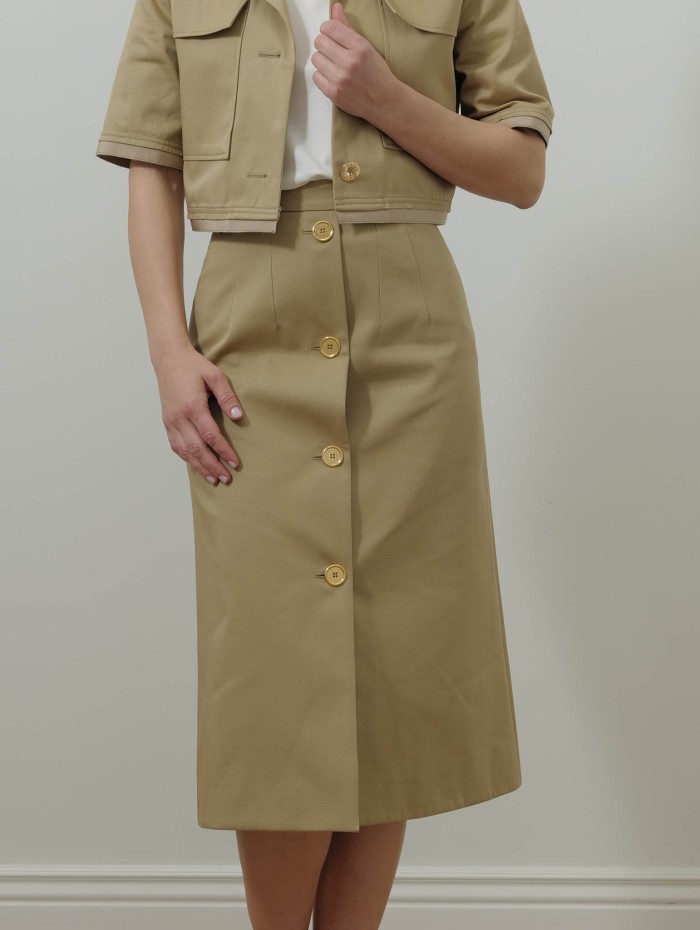 Jupe longue en coton boutonnée - Beige - Patou