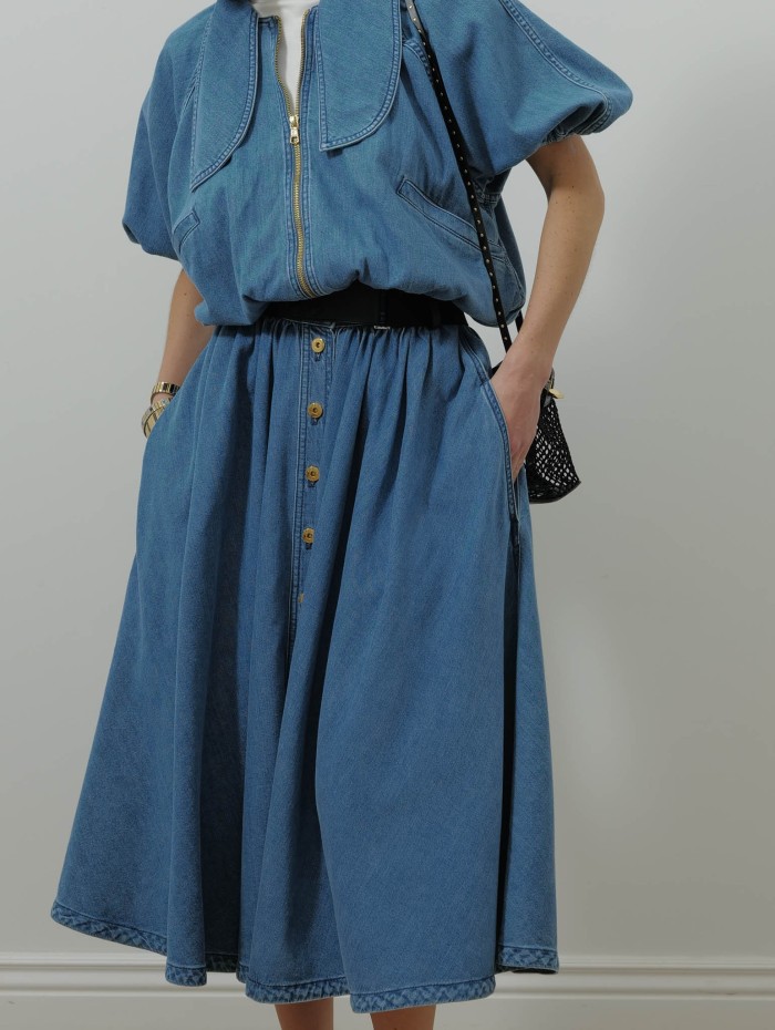 Jupe longue boutonnée en coton - Denim bleu - Patou