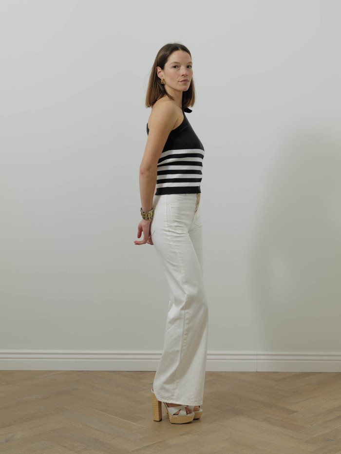 Haut asymétrique rayé en coton - Bleu et blanc - Patou