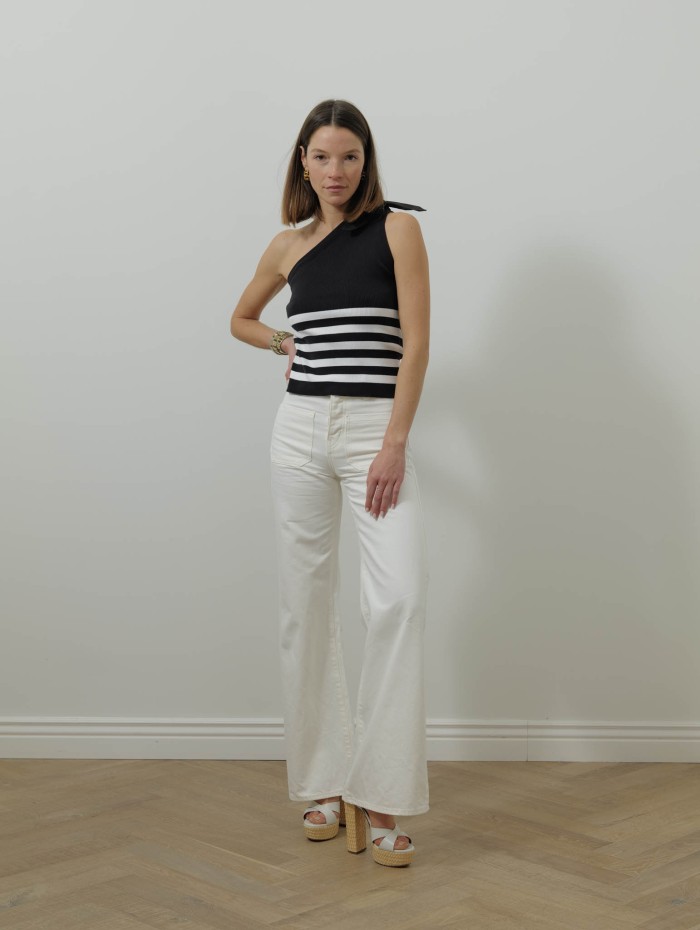 Haut asymétrique rayé en coton - Bleu et blanc - Patou