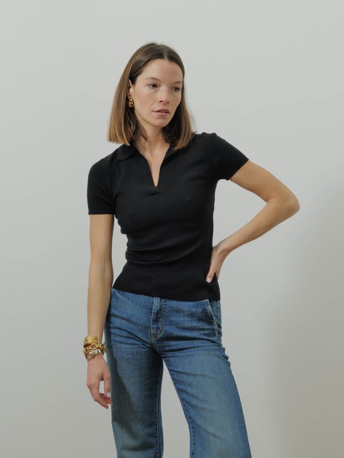 Polo noir en maille côtelée - Marlbero - Max mara