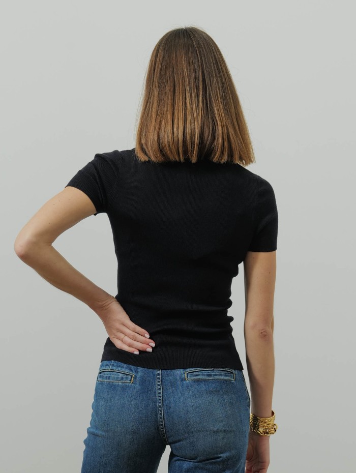 Polo noir en maille côtelée - Marlbero - Max mara