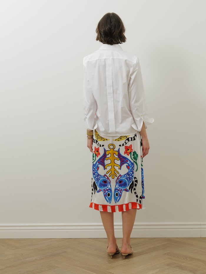 JUPE SOIE IMPRIME POISSON BLEU