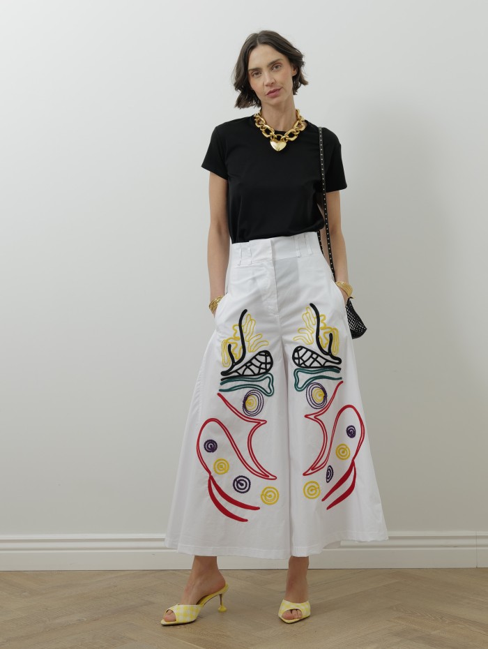 Pantalon blanc - Broderie - Stella Jean