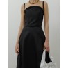 Robe longue noire - Curved crystal neckline taffeta dress - Roland Mouret