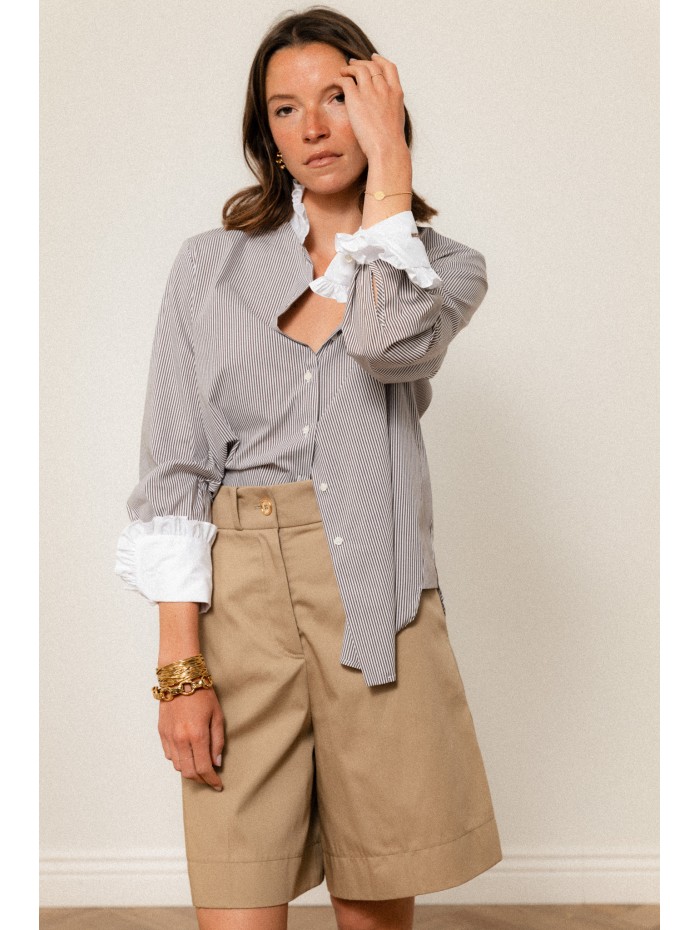 Chemise "La Pivoine" à fines rayures marron - Précieuse