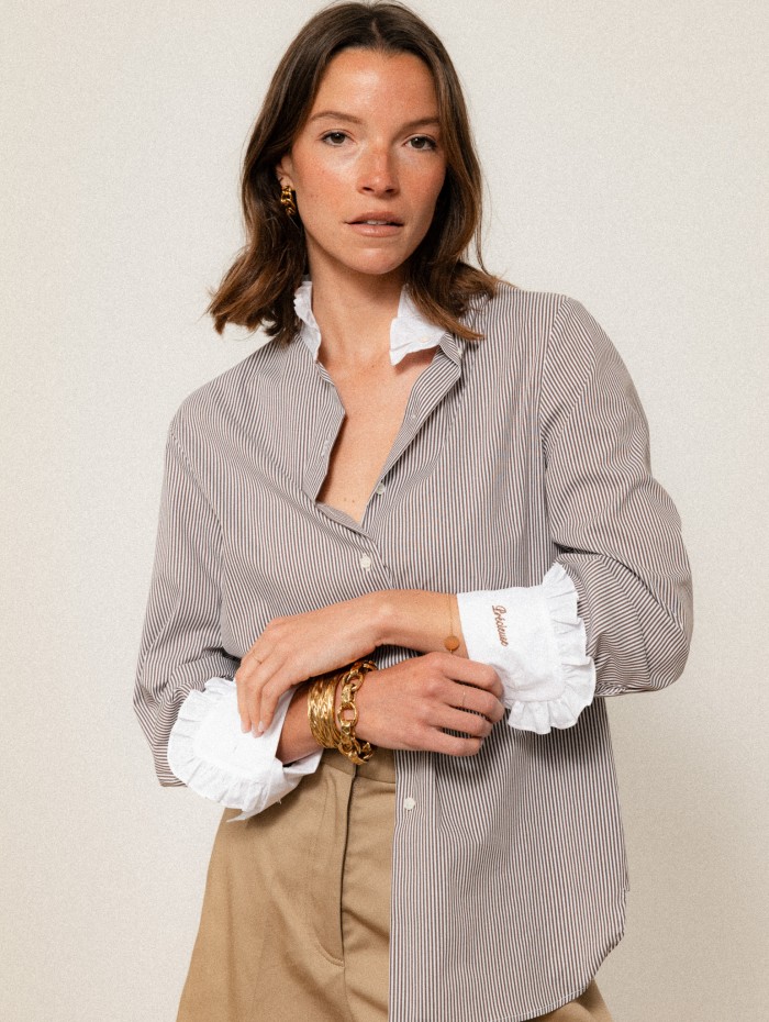 Chemise "La Pivoine" à fines rayures marron - Précieuse