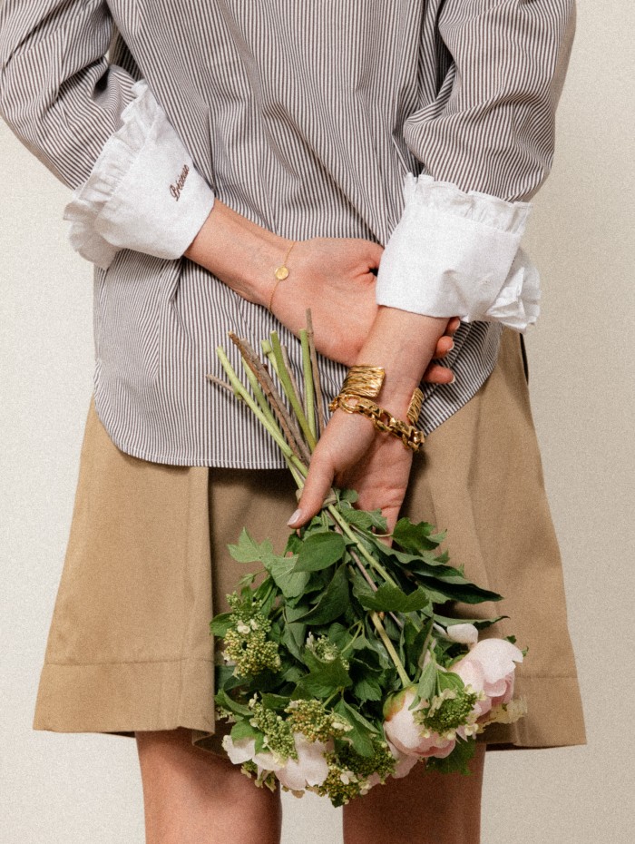Chemise "La Pivoine" à fines rayures marron - Précieuse