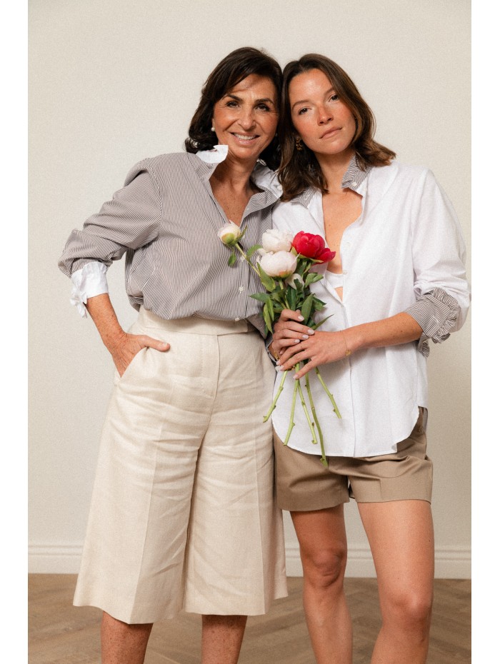 Chemise "La Pivoine" à fines rayures marron - Précieuse