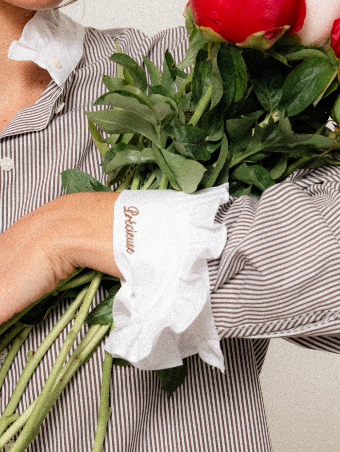 Chemise "La Pivoine" à fines rayures marron - Précieuse