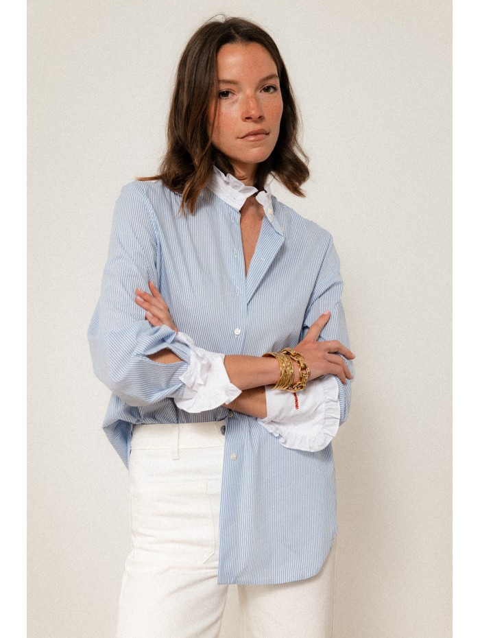Chemise "La Pivoine" à fines rayures bleues - Rayonnante