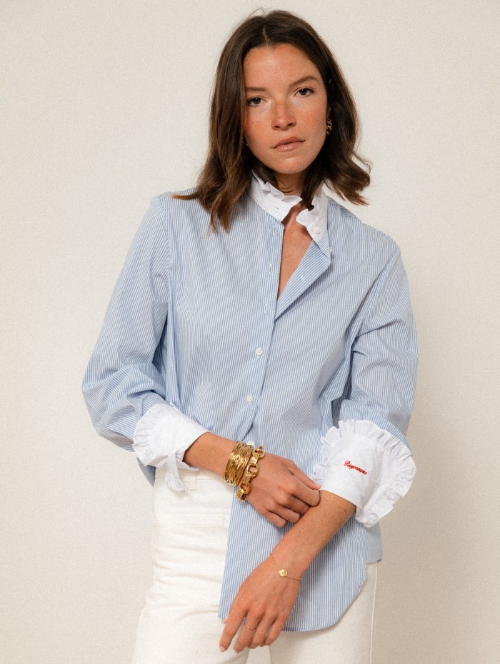 Chemise "La Pivoine" à fines rayures bleues - Rayonnante