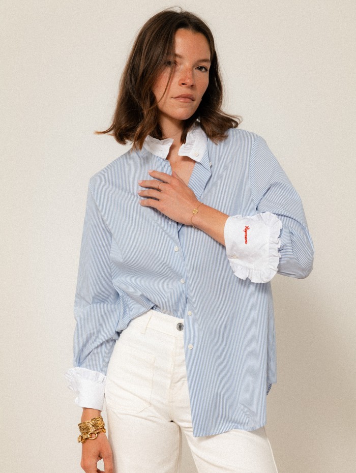 Chemise "La Pivoine" à fines rayures bleues - Rayonnante