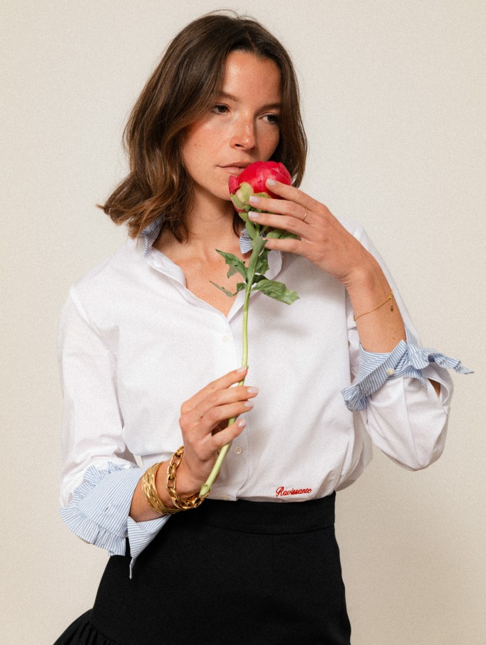 Chemise "La Pivoine" blanche et bleue - Ravissante