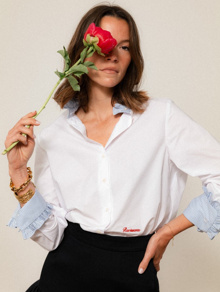 Chemise "La Pivoine" blanche et bleue - Ravissante