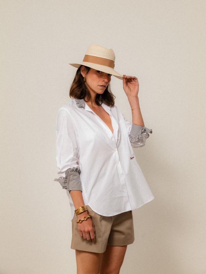 Chemise "La Pivoine" blanche et marron - Inspirante