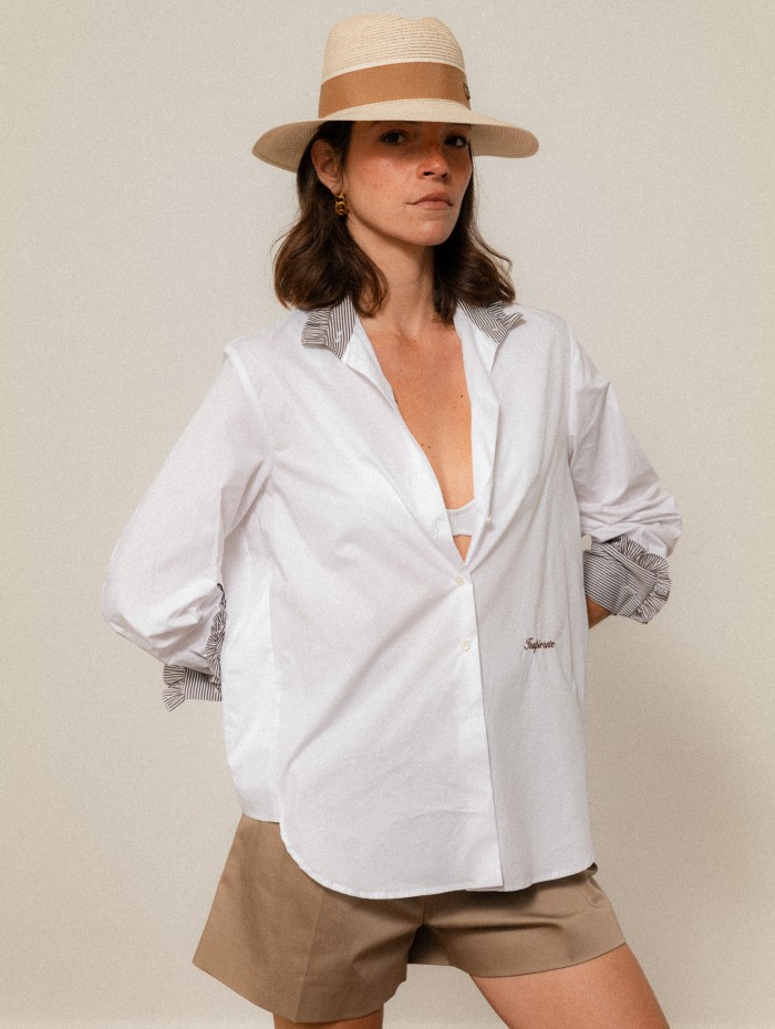 Chemise "La Pivoine" blanche et marron - Inspirante