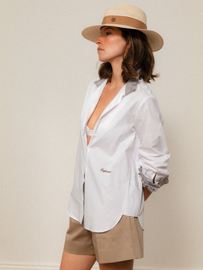 Chemise "La Pivoine" blanche et marron - Inspirante