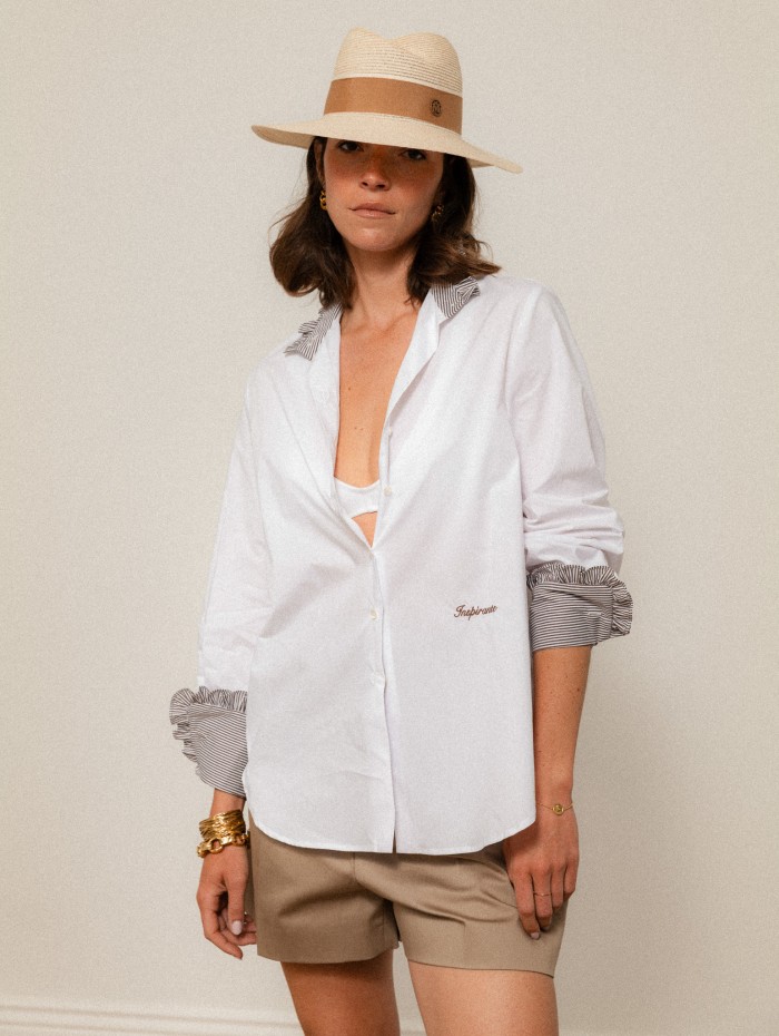 Chemise "La Pivoine" blanche et marron - Inspirante