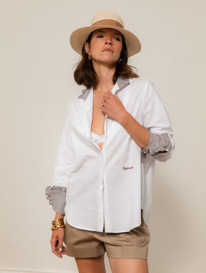 Chemise "La Pivoine" blanche et marron - Inspirante