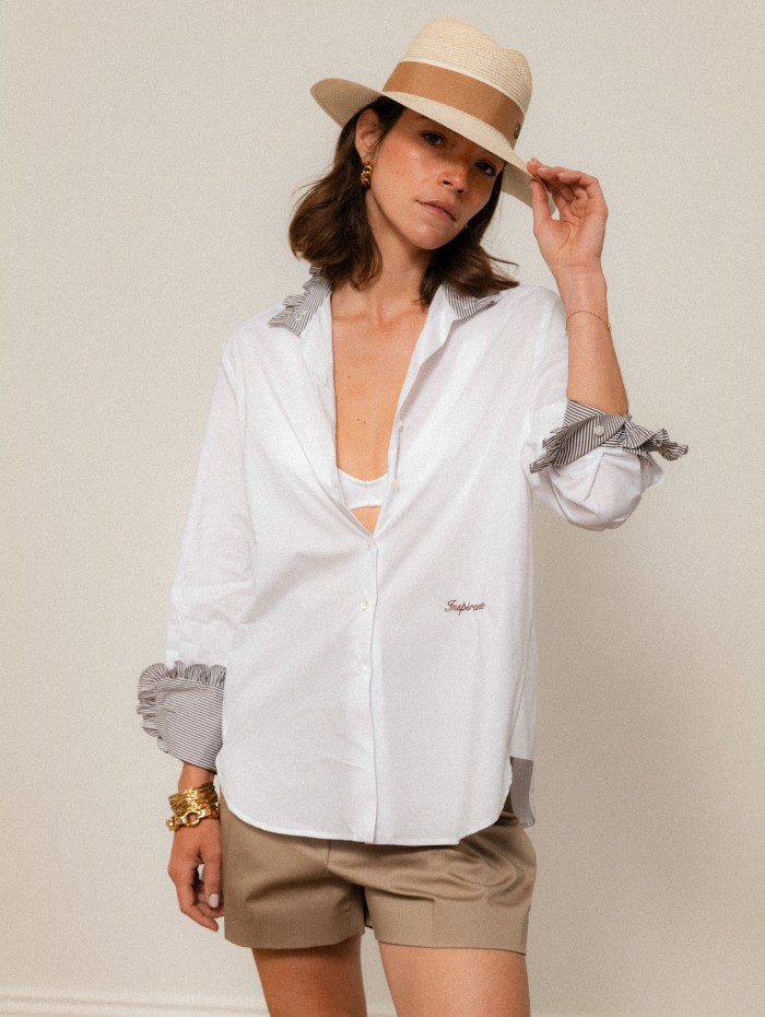 Chemise "La Pivoine" blanche et marron - Inspirante