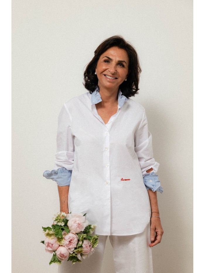 Chemise "La Pivoine" blanche et bleue - Ravissante