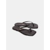Tongs en cuir chocolat crocodile - Square toe croco - Tkees