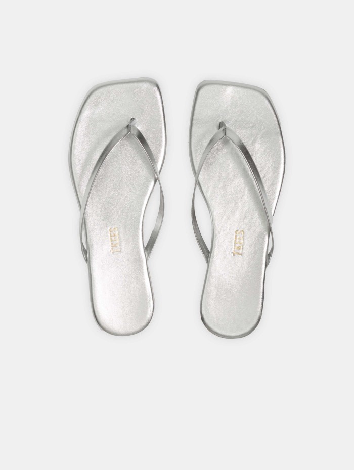 Tongs argentées à bout carré - Square toe lily mirror - Tkees