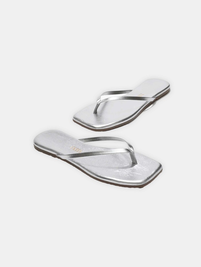 Tongs argentées à bout carré - Square toe lily mirror - Tkees