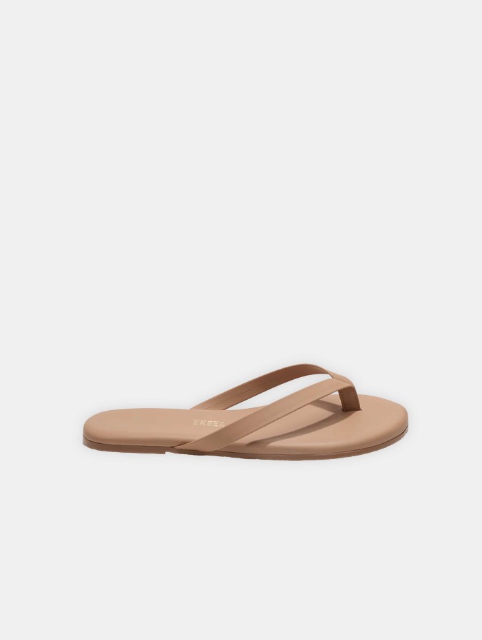 Tongs en cuir sable - Boyfriend - Tkees